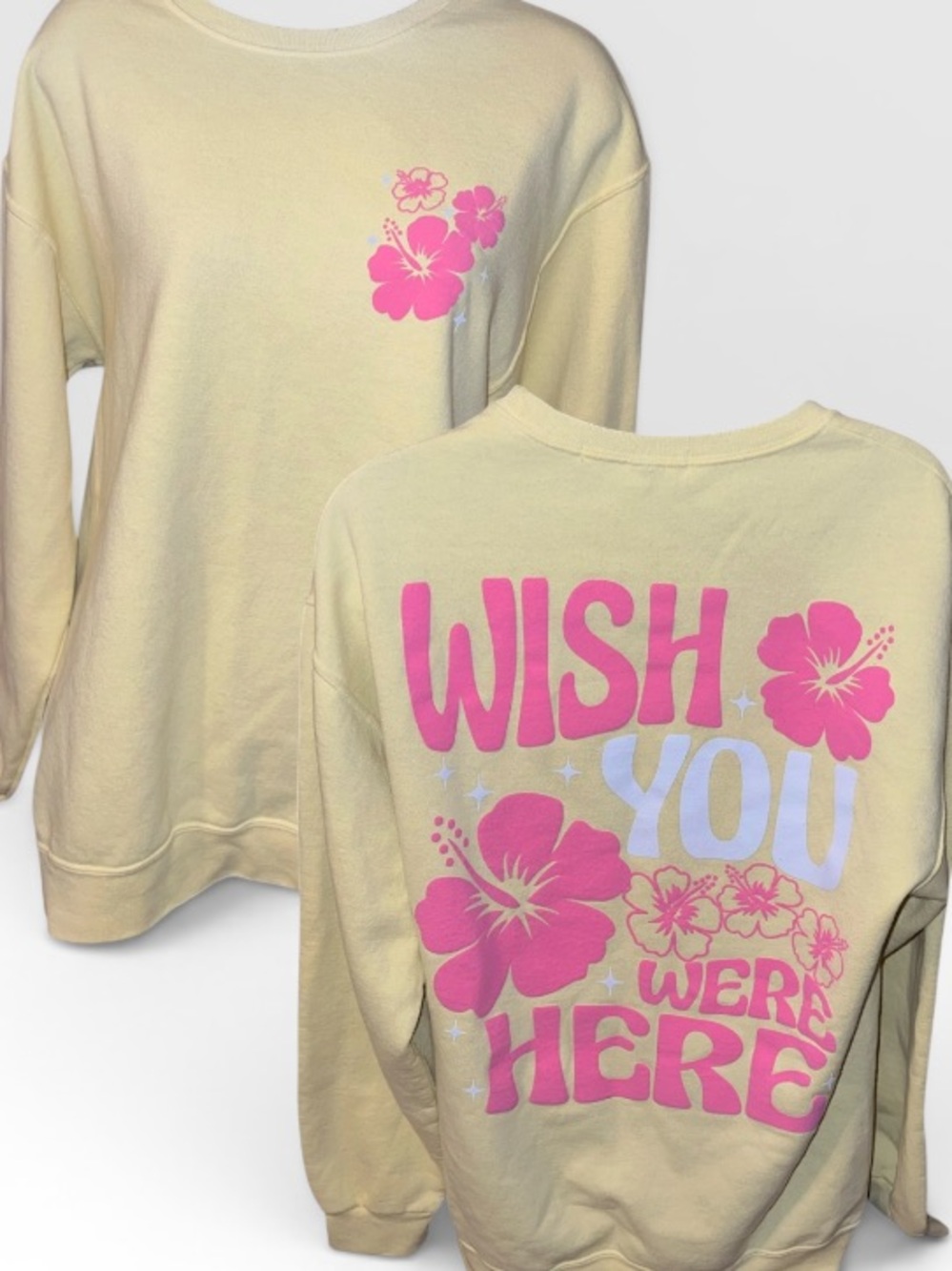 Altar'd State Yellow Pink Hibiscus Floral Coastal Crewneck Sweatshirt Size XS/S